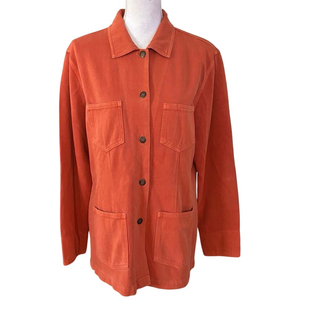 The Territory Ahead Size L Button Front Shirt Jacket Shacket Orange FLAW